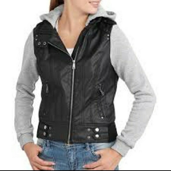 Full Tilt Jackets & Blazers - Full Tilt Faux Leather Sweatshirt Jacket